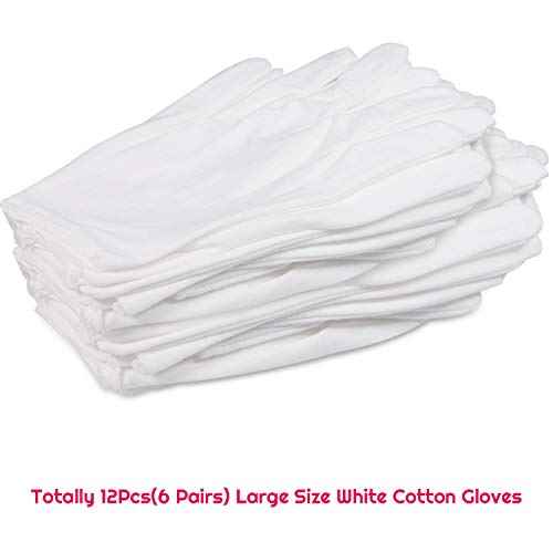 anezus 6 Pairs White Cotton Gloves for Dry Hands Eczema SPA Moisturizing, Work Glove Liners for Serving Costume Inspection
