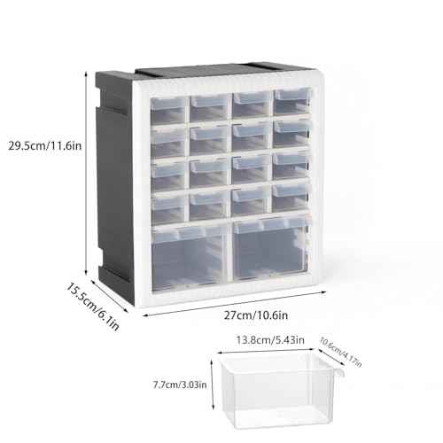 Gonice Craft Cabinet Storage, Hardware Storage Organizer, 18 Drawer Plastic Screw Storage Organizer, Tool Storage Box for Screws, Nuts and Small Parts, black & white