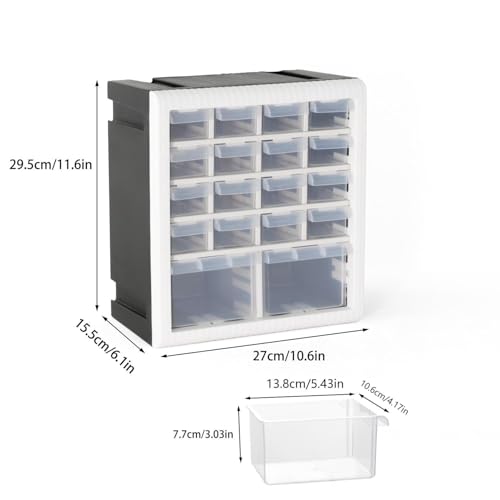 Gonice Craft Cabinet Storage, Hardware Storage Organizer, 18 Drawer Plastic Screw Storage Organizer, Tool Storage Box for Screws, Nuts and Small Parts, black & white