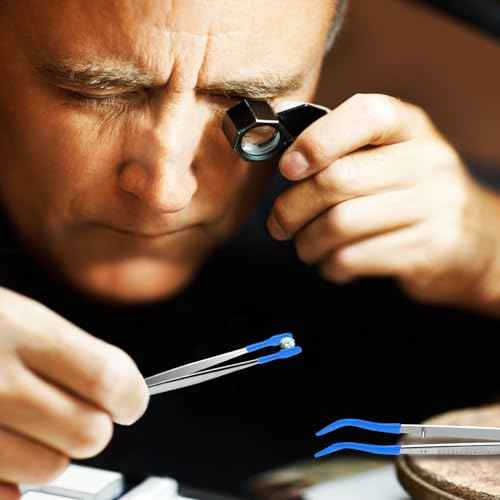 3PCS Tip Tweezers, Silicone Rubber Flat Tipped Tweezers Bent Tip for Jewelry Coin Stamp (Blue)