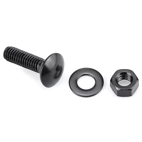 Glvaner (10 Sets) 1/4-20 x 1-1/2" Stainless Steel Carriage Bolts Screws Black and Hex Nuts & Flat Washers Black, Round Head Square Neck, 304 Stainless Steel 18-8, Full Thread Coverage