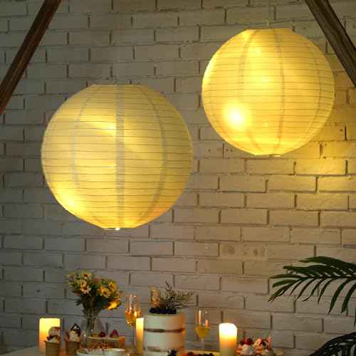 5 Pcs 20 Inch White Paper Lanterns Large Chinese Moon Paper Round Lamp Japanese Hanging Lantern for Wedding Bridal Shower Decoration Anniversary Birthday Party Supplies