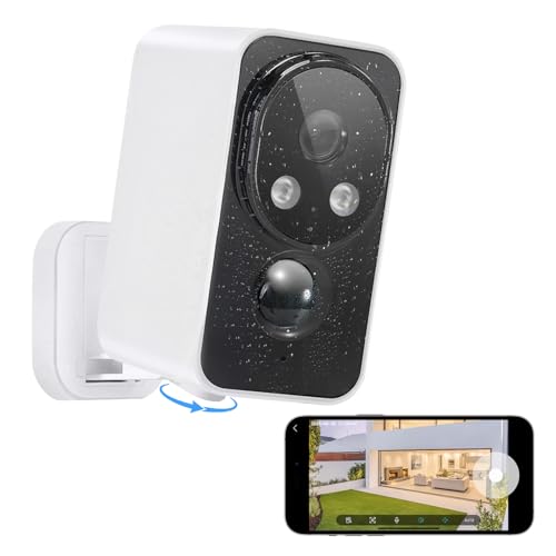 Security Cameras Wireless Outdoor, Pan Rotating 180¡Æ WiFi Cameras with 2K Color Night Vision Battery Powered Spotlight/Siren PIR Motion Detection 2-Way Talk Waterproof Cloud/SD Storage Cameras