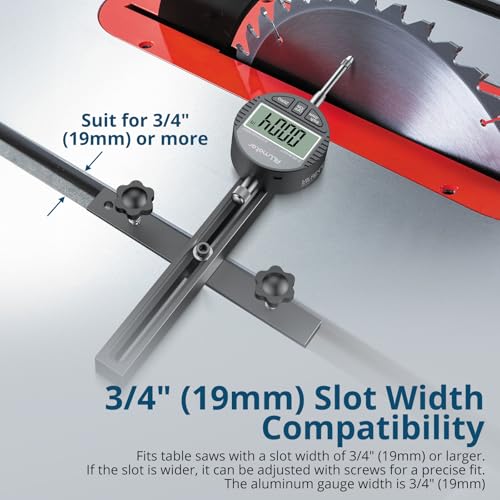 ALLmeter Table Saw Alignment Gauge with Digital Dial Indicator, 3/4in Miter Slot, Black