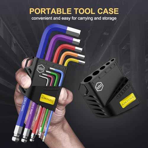 AMTOVL Hex Key Set, 9PCS Metric Allen Key Set, 1.5-10MM, Anti-Slip Long Ball End Hex Wrench Set, Color Coding Hex Key Set for Disassembling Mechanical Equipment, Vehicle, and Bicycle Repairs