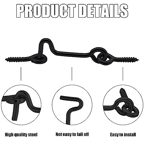 2-Inch Black Cabin Hook and Eye Latch - 5 Pack for Doors & Windows