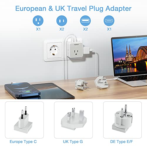 TESSAN All European UK Travel Plug Adapter Kit, Detachable Type C/G/E/F, White/Grey