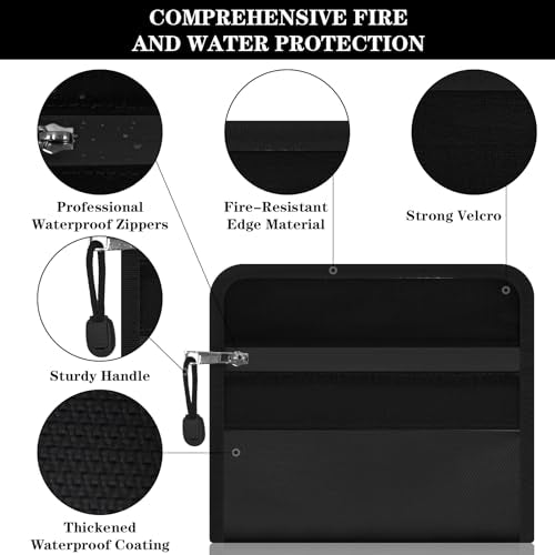 MEDOMAIN 8.1”×4.8” Silver & Black Fireproof Waterproof Document Bag 2-Pack