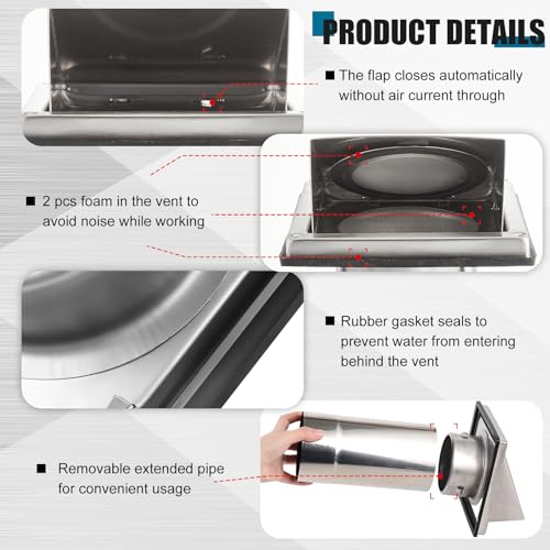 4" Dryer Vent Cover with Stainless Steel Bird Guard - Silver (Gisafai)