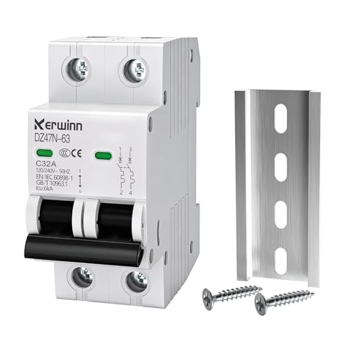 32A AC Miniature Circuit Breaker 2-Pole 120/240V DIN Rail Mount, Grid-Tied Solar & Home Use