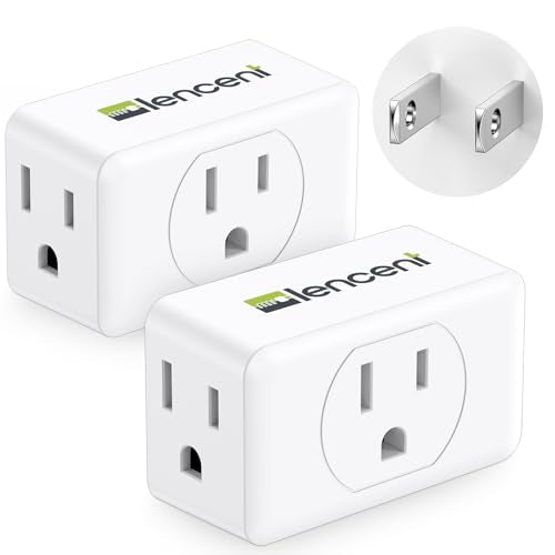 LENCENT 2 Pack 2 Prong to 3 Prong Outlet Adapter Wall Plug Extender