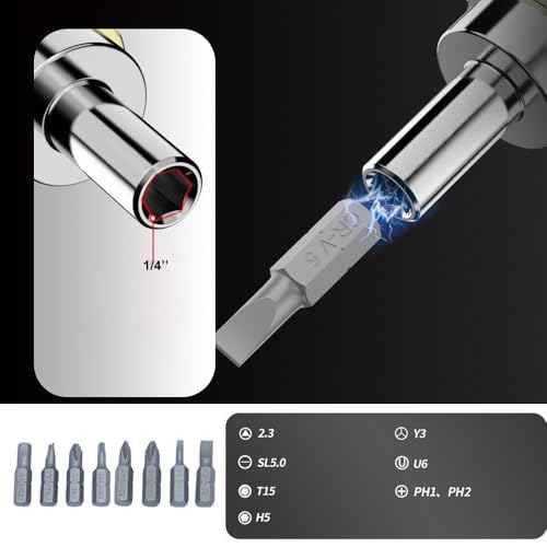 Stubby Ratcheting Screwdriver,8 in 1 Stubby Multi-bit Screwdriver Set with 1/4 Magnetic Extension Socket Drill Bit Holder for DIY Repairing