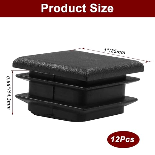 12 Pack 1 Inch Square Plastic End Caps for Pipes - Durable Black Plugs