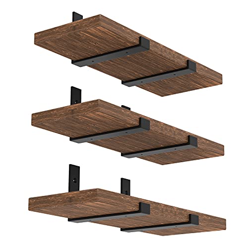 WEKIS 12 Inch Heavy Duty Floating Shelf Brackets - 6 Pack Industrial Black Wall Mounts