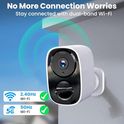 HITELLARCAM 2K Wireless Outdoor Security Camera White - 1 Pack, 2.4G/5G WiFi, Battery Powered, Waterproof, Night Vision, Motion Detection, Siren Alarm