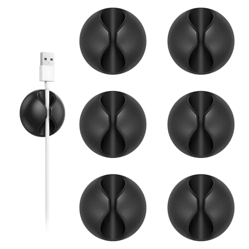Shintop Small Black Cord Holder Pack of 6 | Self-Adhesive Cable Clips for Nightstand