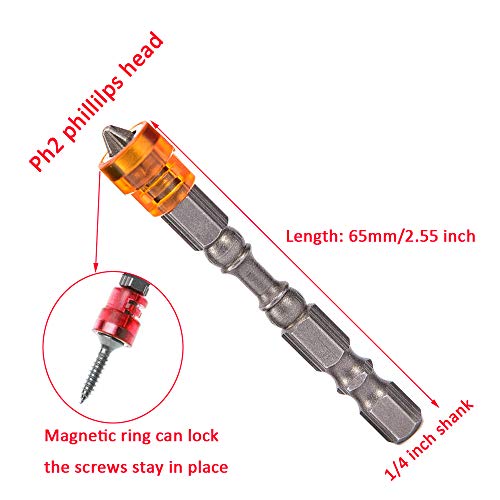 10pcs PH2 Magnetic Phillips Cross Screwdriver Bits Set 1/4 Inch Hex Shank Plasterboard Drywall S2 Alloy Electric Power Driver Bit Set ¡¦