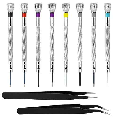 8 Pieces Professional Watch Screwdriver Set Micro Precision Screwdriver Set 0.6-1.6 mm Watch Repair Screwdriver Set with 2 Tweezers for Watch Eyeglasses Repair Jewelry Work Electronics Repair