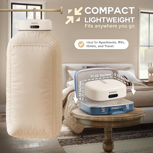 MOJOCO Portable Clothes Dryer - 600W Compact Travel & Apartment Dryer - Warm White