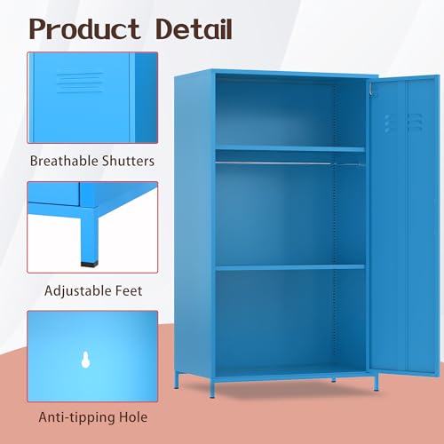 Erosoei Metal Locker Storage Cabinet - 2 Door Steel Wardrobe with Adjustable Shelves, Kids & Office Use