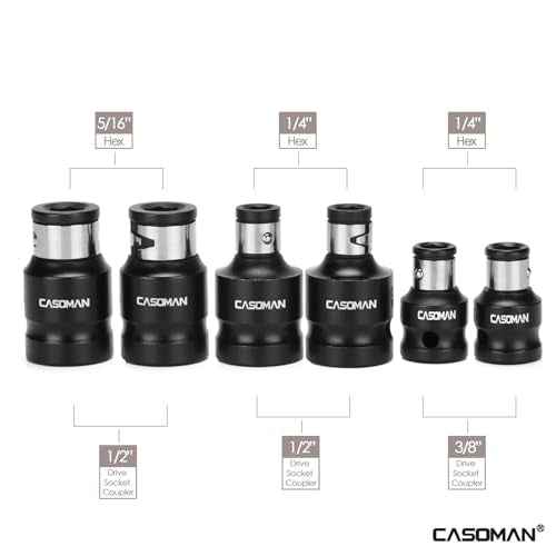 CASOMAN Bit Socket Adapter Set -1/4" *3/8" Dr. 1/4"*1/2" Dr., 5/16" *1/2" Dr.,1/4-Inch Dr. Hex Power Bit Holder & 5/16" 1/4-Inch Dr.Hex Power Bit Holder Set 6 Piece Impact Coupler Set