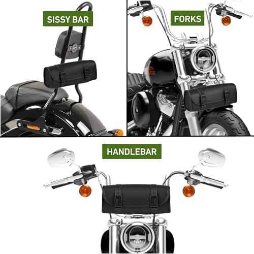 Nomad Motorcycle Tool Bag?Universal Handlebar Leather Pouch?Waterproof Cruiser Biker Roll Bag Front Fork or Saddlebag Storage (Black)