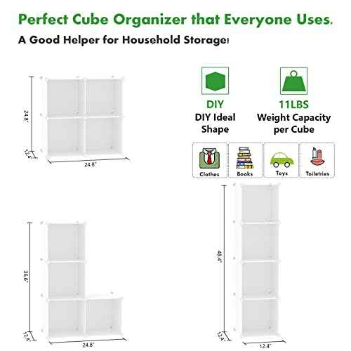 C&AHOME Cube Storage Organizer, 4-Cube Shelves Units, Closet Cabinet, DIY Plastic Modular Book Shelf Ideal for Bedroom, Living Room, Office, 24.8" L x 12.4" W x 24.8" H Milky UPCS04M
