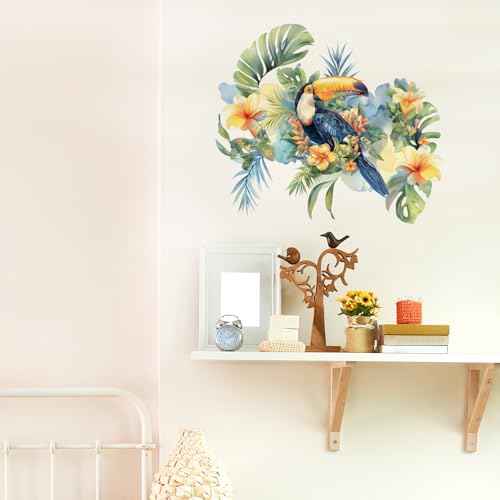 Tropical Toucan Wall Decals Removable Bird & Flower Vinyl Stickers for Nursery Kids Bedroom and Playroom Decor Peel and Stick Boho Wall Art