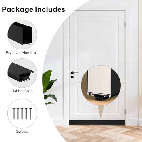 1-3/4" x 36" U-Shaped Door Sweep with Kick Plate, Aluminum Screw-On Draft Stopper, Weather Stripping Seal for Interior Exterior Doors, Blocks Dust Drafts(Black)