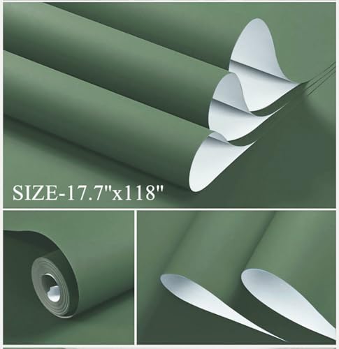 Dimoon Dark Green Peel and Stick Wallpaper Contact Paper 17.7" x 118" - Eco-Friendly Self-Adhesive Wall Covering for Kitchen Cabinets & Walls