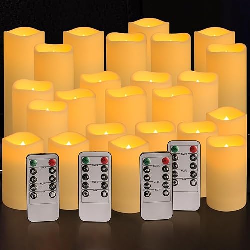 YOROXRG 24 Waterproof Outdoor Flameless Candles Set - Ivory, 3 Sizes with Remote & Timer