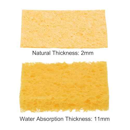 MECCANIXITY 25PCS Soldering Sponge 50 x 35mm Rectangle Deep Yellow Cleaning Pad Welding Tip Iron Replacement for Cleaning Soldering Iron 2mm Natural Thickness 11mm Water Absorption Thickness