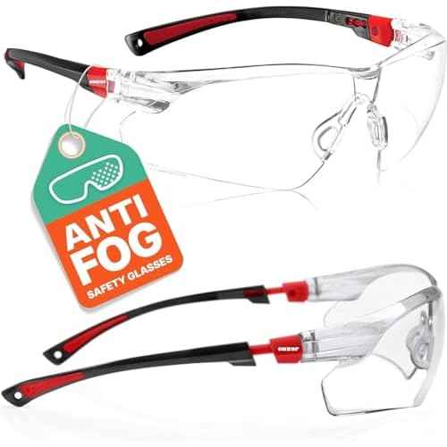 Red Frame (New) Safety Glasses Goggles for Eye Protection with Clear Anti Fog Scratch Resistant shattered Proof, Best Safety Glasses of ANSI Z87 & EN 166 with Carrying Case (1 Piece).