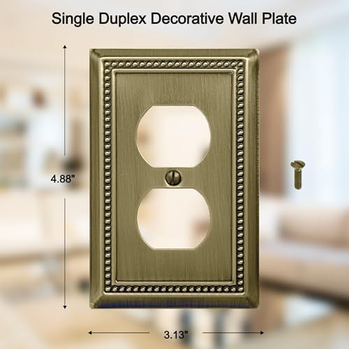 OKAWYC Single Duplex Light Switch Cover Beaded Antique Brass Wall Plate 4-Pack