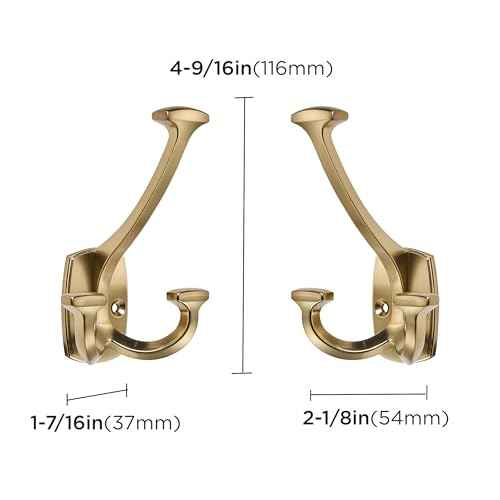 Large Wall Double-Sided Hook 5 Pack Champagne Brozne Hook Decorative Heavy Duty Solid Large Coat Hooks for Towel Hanging Coats Robe Towel Bags Door Back 2 Prong Hooks
