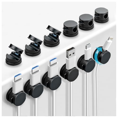 Black 12 Pack Rotatable Spring Cord Holders with Adhesive Clips for Cables