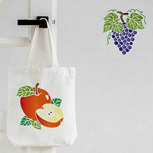 FINGERINSPIRE 9 Pcs Fruits Stencils 7.87x7.87inch Plastic Lemon Fruit Watermelon Stencils Peach Pear Cherry Strawberry Grape Reusable Fruit Theme Stencils for Painting on Wood Wall Floor