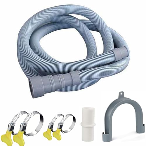 Elyfree 10ft Universal Washing Machine Drain Hose Extension Kit for LG/GE/Samsung – Flexible 4in Heads, 3/4–1-1/2 inch, Includes Clamps & U-Bend Holder