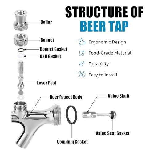 Hilangsan 2Pcs Beer Faucet Keg Tap with Lever Handle – Chrome 3/8" Thread