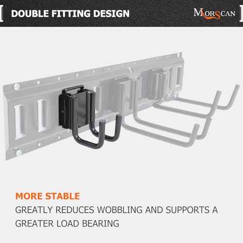 4-Pack E-Track Double Fitting J-Hooks, 2" Wide & 2" Deep Stable E Track Double J Hooks with Dual Fittings, Heavy Duty Shovel Hanger for Trailers, Trucks, Garden Tools Organizers Storage