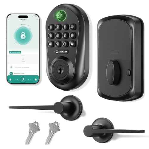 IRONZON Keyless Entry Door Lock Deadbolt with Handles Set Fingerprint Smart Door Lock with Keypad, Digital Auto-Locking Deadbolt, Electronic Entry Lock for Front Door