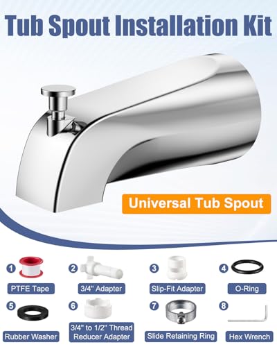 Fosenlion Chrome Universal Bathtub Spout with Diverter - Fits 1/2" Slip-Fit & Threaded Pipes