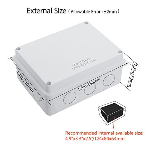 LeMotech Waterproof Electrical Junction Box 5.9x4.3x2.8 Inch IP65 ABS Project Enclosure
