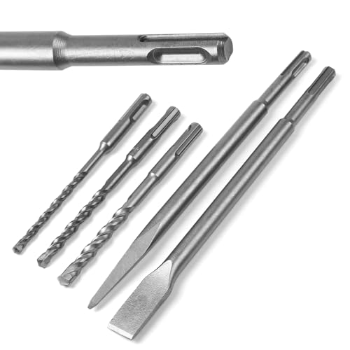 SDS Plus Rotary Hammer Drill Bit and Chisel Set, 5-Piece Set, Concrete Drill Bits 6mm/8mm/10mm, Length 145mm SDS Plus Masonry Drill Bit Set, Suitable for Concrete, Brick, Cement, and Masonry Work