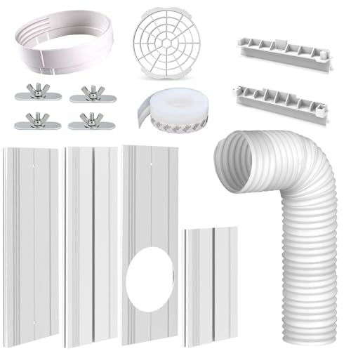 Wafloter 5.9 Inch Portable AC Window Vent Kit with Adjustable Seal Plates — Fits Horizontal & Vertical Sliding Windows — 5.9" Exhaust Hose Included