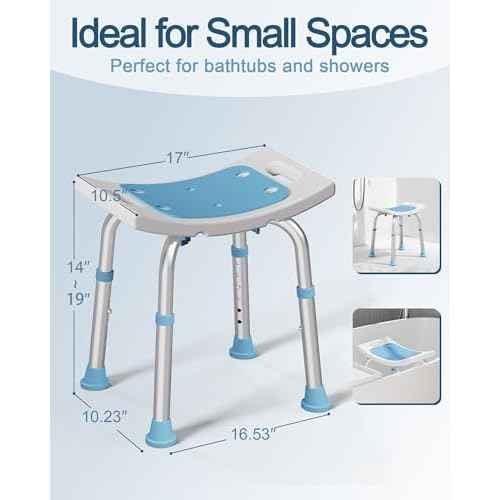 HOMLAND Shower Chair for Inside Shower, 400 lbs Adjustable Shower Stool with Suction Feet, Shower Seat for Inside Tub Bathroom Bench Bath Chair for Elderly and Disabled - Light Blue