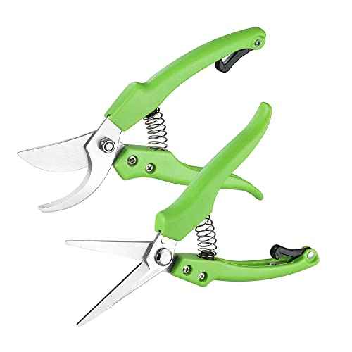 WORKPRO Garden Clippers, 2 Pcs Flower Scissors Include 8" Bypass Pruner and 8.5'' Straight Blade Shear, Professional Pruning Shears Kit for Cutting Flowers, Trimming Plants, Fruits Picking