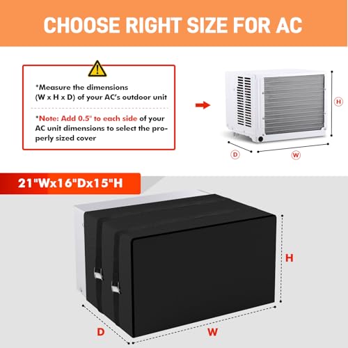TOHONFOO Black Window Air Conditioner Cover 21"W x 15"H x 16"D - Heavy Duty, Insulated & Waterproof