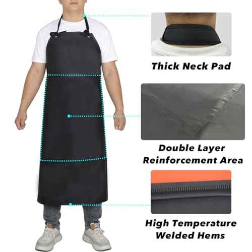 Waterproof Rubber Vinyl Apron -42.5" x 33.8" Plus Size Double Reinforced Chemical Resistant PVC Black Bib Apron