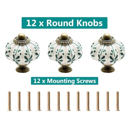 12pcs Ivory Pumpkin Cabinet Knobs with Leaf Pattern, Vintage Ceramic Drawer Pulls